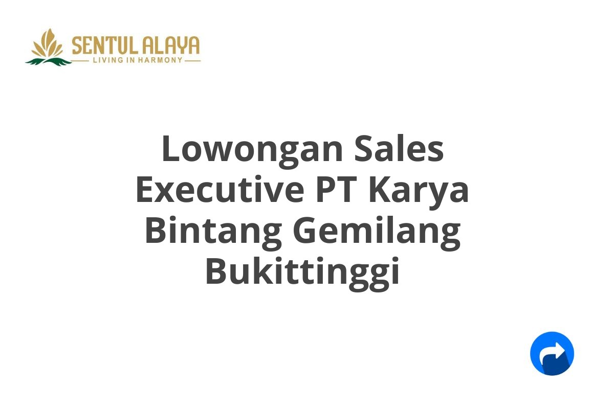 Lowongan Sales Executive PT Karya Bintang Gemilang Bukittinggi